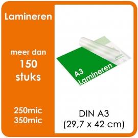 Lamineren (plastificeren) Formaat 	A3 | 210 x 420 mm Uitvoering : dubbelzijdig glans of mat. Prijs Per stuk, Prijs exclusief drukwerk. prijsgroep voor meer dan 150stuks.