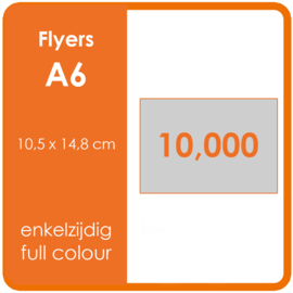Formaat A6 (10,5 x 14,8 cm) 135gr, offset enkelzijdig full colour,  10.000 stuks.
