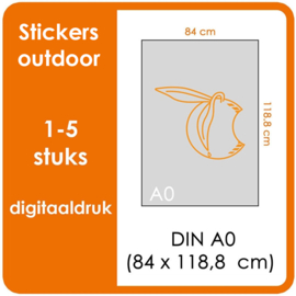 A0 Stickers outdoor - prijsgroep voor 1 t/m 5 stuks.   Print Formaat: 840mm x 1189mm.    (Prijs Per stuk)