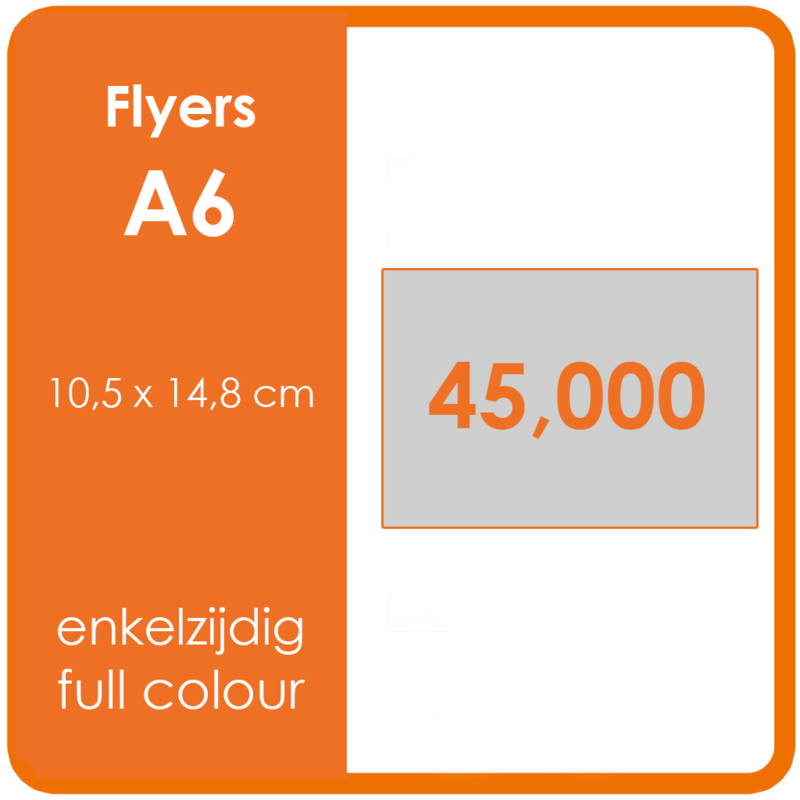 Formaat A6 (10,5 x 14,8 cm) 300gr, offset enkelzijdig full colour, 45.000 stuks. 300 grams mat | Orange Copy House