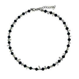 Ketting/ Collier Bergkristal met Onyx