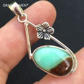 Chrysopraas in 925 zilver gezet, handgemaakt