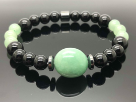 Heren armband Groene aventurijn Zwarte obsidiaan