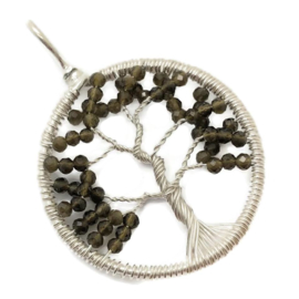 Tree of life hanger met facet geslepen groene Granaat, 925 zilver