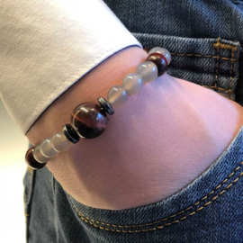 Heren armband Rode tijgeroog grijze agaat