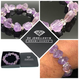 Dames en Heren armband met facet geslepen Amethyst en Herkimer Diamant.