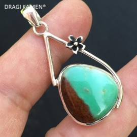 Chrysopraas in 925 zilver gezet, handgemaakt