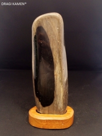 Versteend hout sculptuur met houten houder. Code: VH013