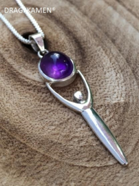 Godinnen hanger met geslepen Amethyst , 925 zilver