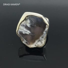 925/000 zilveren ring met dendriet opaal. Ringmaat 17,5