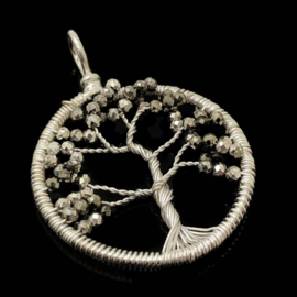 Tree of life hanger met facet geslepen Markasiet, 925 zilver