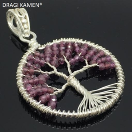 Tree of life hanger met facet geslepen Granaat, 925 zilver