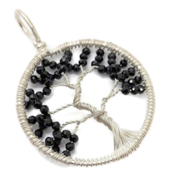 Tree of life hanger met facet geslepen zwarte Spinel, 925 zilver