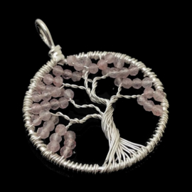 Tree of life hanger met facet geslepen Morganiet, 925 zilver