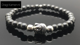 Handgeregen armband met Hematiet en Buddha.