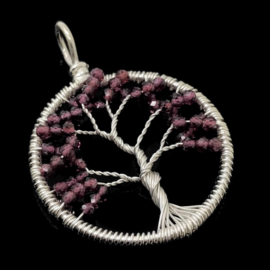 Tree of life hanger met facet geslepen Granaat, 925 zilver