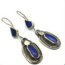 Lapis Lazuli oorhangers, zilver