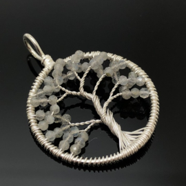 Tree of life hanger met facet geslepen Labradoriet, 925 zilver