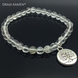 Handgemaakte armband met 6 mm bergkristal kralen en tree of life bedel.