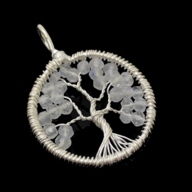 Tree of life hanger met facet geslepen regenboog Maansteen, 925 zilver