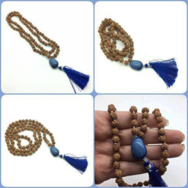 Handgeknoopte MALA 'HEAVEN' , 108 Rudraksha zaden met blauwe Agaat Guru