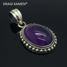 Amethyst/ Amethist hanger, 925 zilveren zetting