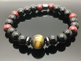 Heren armband tijgeroog zwarte obsidiaan