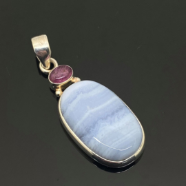 Chalcedoon met roze Toermalijn hanger, 925 zilver