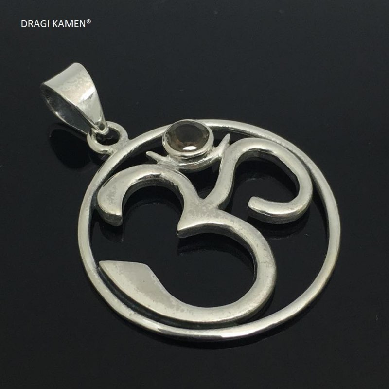 Ohm hanger 925 zilver met facet geslepen rookkwarts