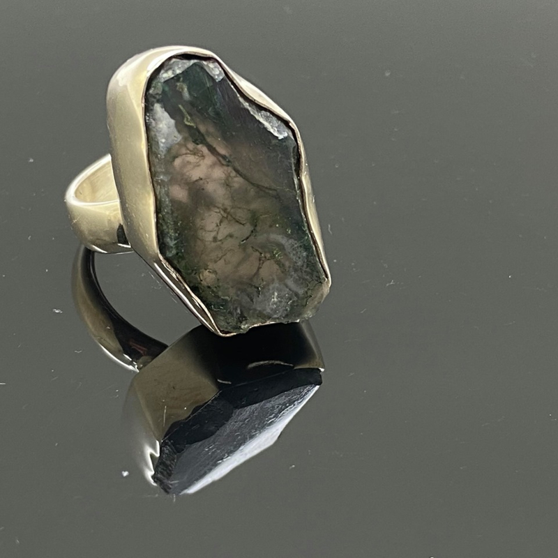 Mos Agaat ring, 18 mm/57, 925 zilver