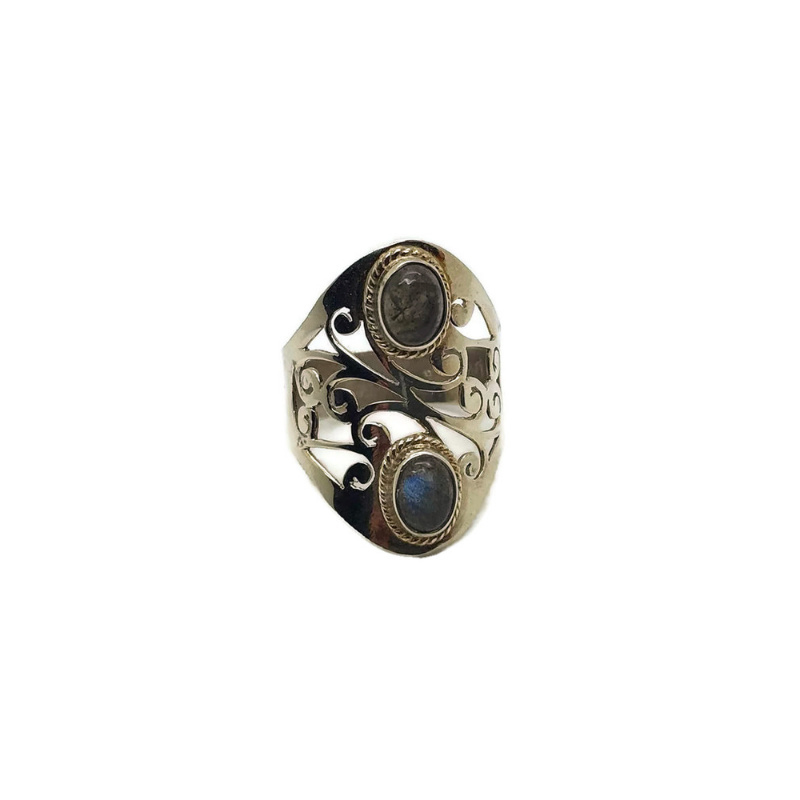 925/000 sterling zilveren ring met geslepen Labradoriet, 18,5 mm/58