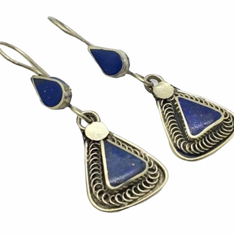 Lapis Lazuli oorhangers, zilver