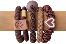 Boho Love & Smile Elastiekjes | 5-delige Set Dark Brown