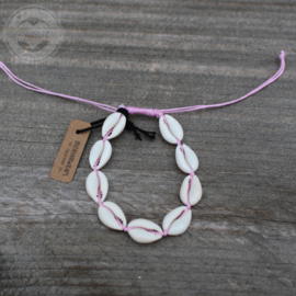 Schelpen armbandje Bali | Roze koord