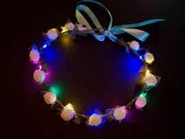 LED Hoofdband 'Roos' | Multi Color/ Witte Roosjes