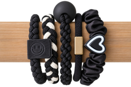 Boho Love & Smile Elastiekjes | 5-delige Set Black & White