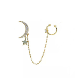 Oorbel met Earcuff Moon & Star