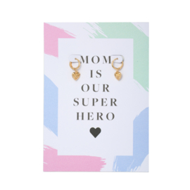 Oorbel wenskaart Super Hero Mom| Goud