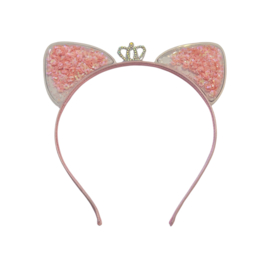 Diadeem kattenoortjes Crown Met Glitterbloemtjes | Roze