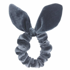 Velvet Bunny Ear Scrunchie Grey
