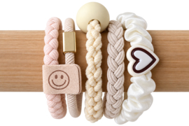 Boho Love & Smile Elastiekjes | 5-delige Set Pink & White