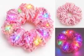 Led Scrunchie | Lichtroze met pailletjes