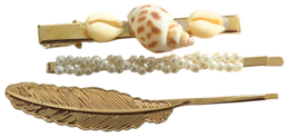 Schuifspeldje Set | Sea Shell, Pearls & Feather