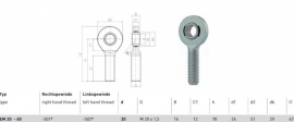 M20 stangkop linkse buitendraad M20x1,5mm Durbal EM20L (SAL20-C)