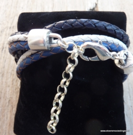 Wikkelarmband  wit en 2 kleuren blauw