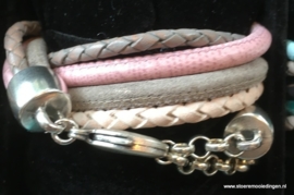 Wikkelarmband roze grijs wit