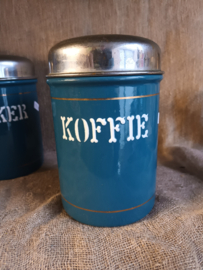 Petrolblauwe emaille koffie en theebus