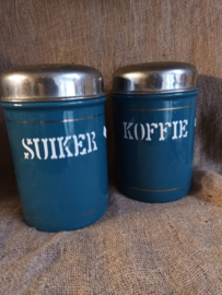 Petrolblauwe emaille koffie en theebus