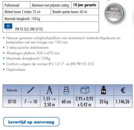 Telescopisch werkplatform PIR 7 tot 10 treden