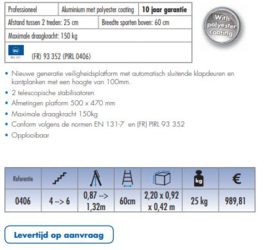 Telescopisch werkplatform PIRL 4 tot 6 treden (PIRL0406)